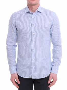 Camicia Bastoncino Lino-Cotone Azzurro
