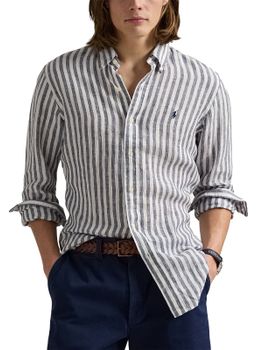 Camicia Polo Ralph Lauren Lino Righe Bianco-Blu