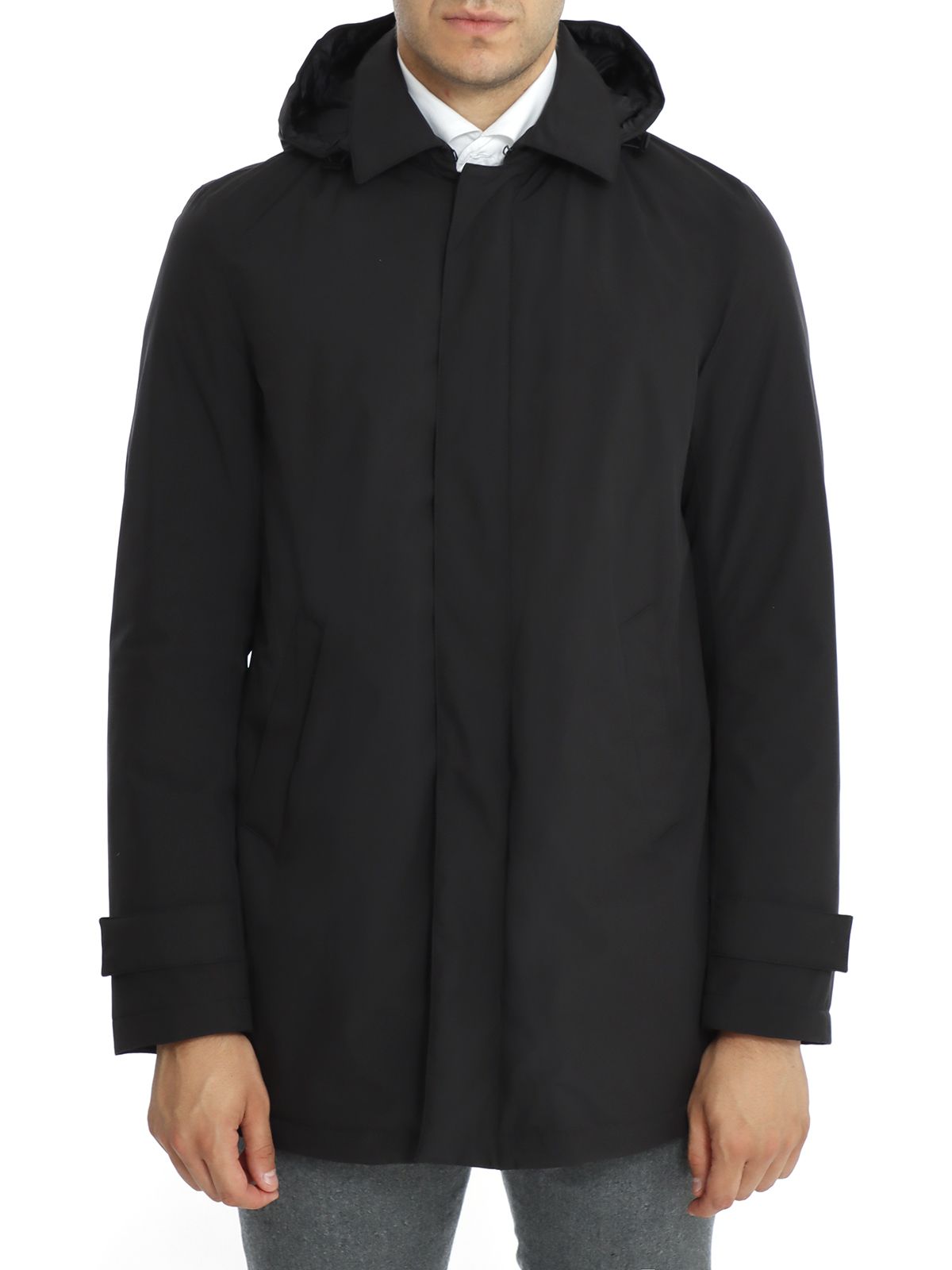 【関税＆送料込み】Herno Hooded Raincoat With Zip On sale Raincoat Herno Functional Wardrobe Black