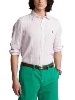 Camicia Polo Ralph Lauren Lino Righe Bianco-Rosa