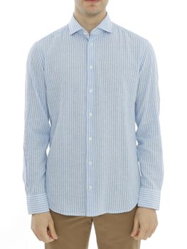 Camicia Bastoncino Lino-Cotone Blu