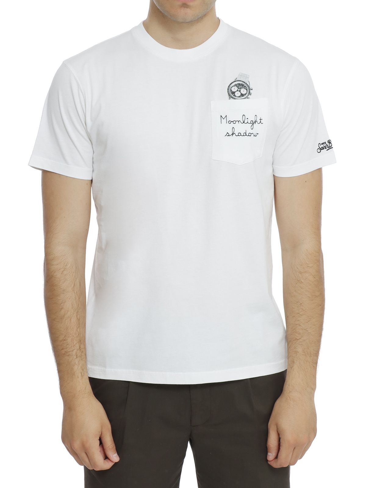 Tシャツ・カットソー MC2 SAINT BARTH Austin cotton T-shirt Bianco Cotton t-shirt Austin with embroidery and watch print – MC2