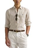 camicia polo ralph lauren lino righe bianco-beige