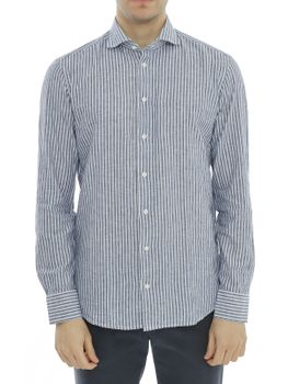 Camicia Bastoncino Lino-Cotone Marrone