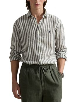 Camicia Polo Ralph Lauren Lino Righe Bianco-Verde