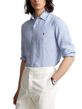 Camicia Polo Ralph Lauren Lino Righe Bianco-Azzurro
