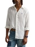 camicia polo ralph lauren lino bianco