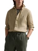 camicia polo ralph lauren lino beige