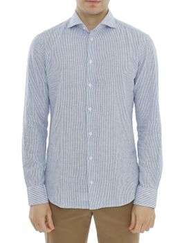 Camicia Bastoncino Lino-Cotone Blu