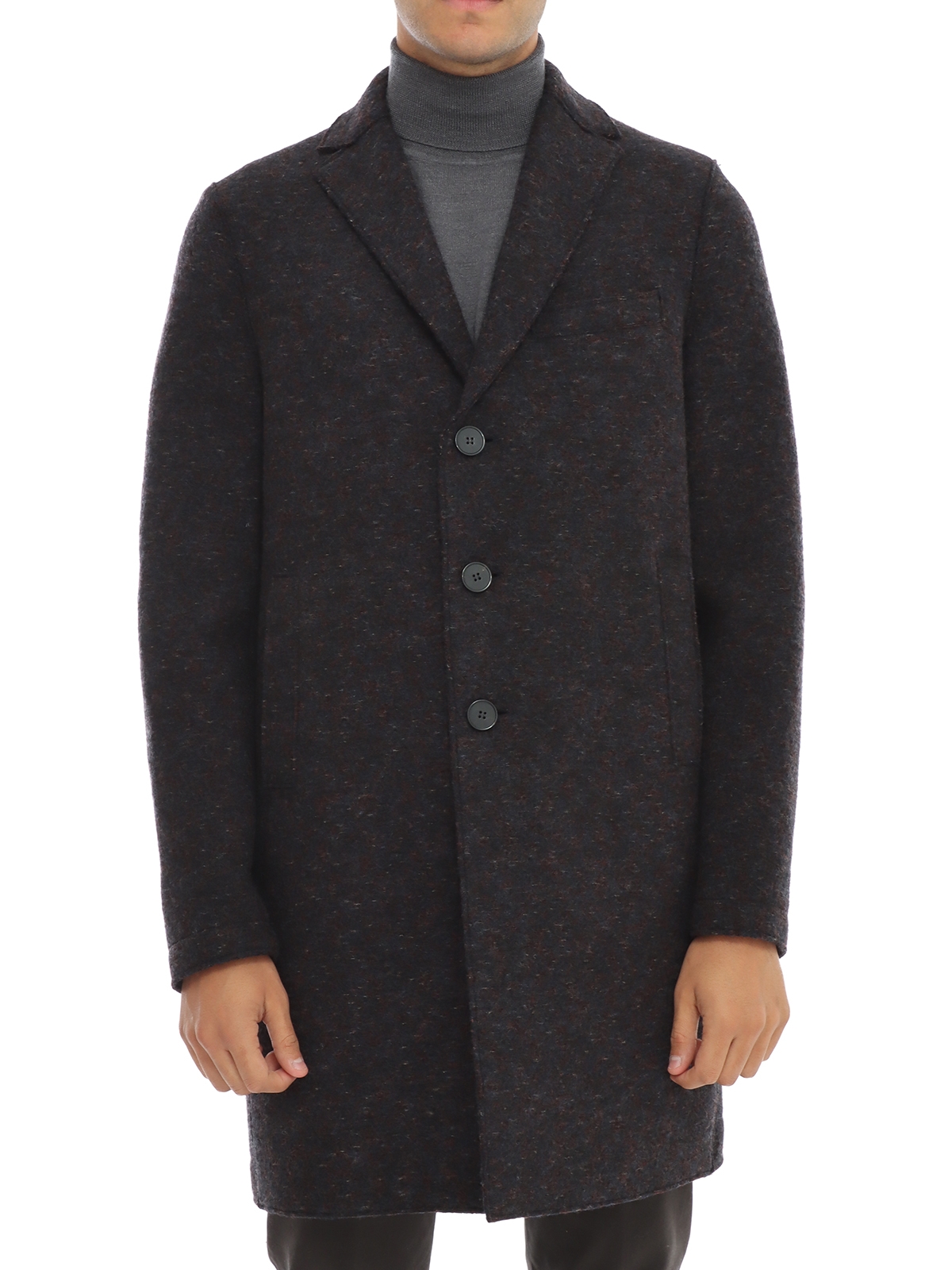 ジャケット・アウター HARRIS WHARF LONDON PEACOAT EBONY GREY HARRIS WHARF LONDON PEACOAT EBONY GREY Black single-breasted wool